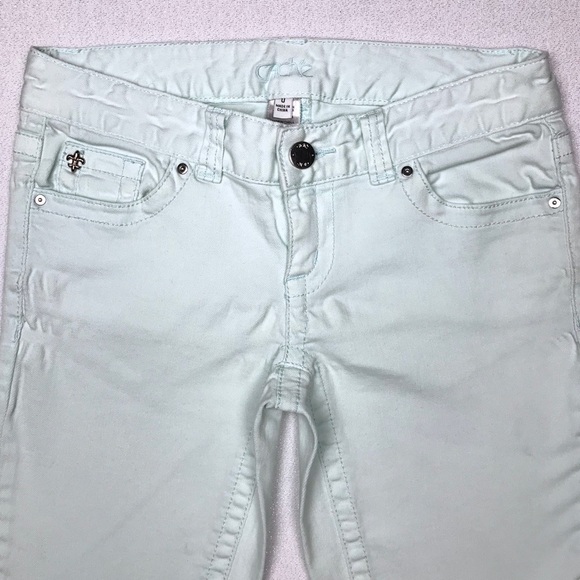 Cache Light Blue Crop Jeans XS 0 2 Stretch Denim Logo Designer Festival Skinny - Picture 2 of 8